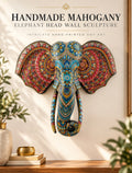Handmade Mahogany Elephant Head Wall Sculpture