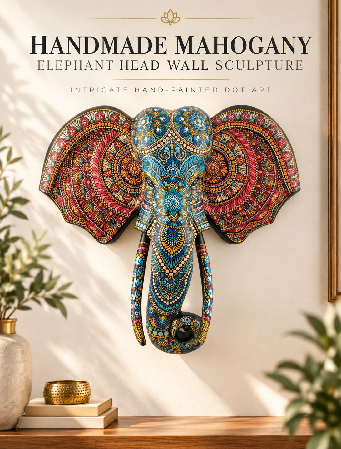 Handmade Mahogany Elephant Head Wall Sculpture