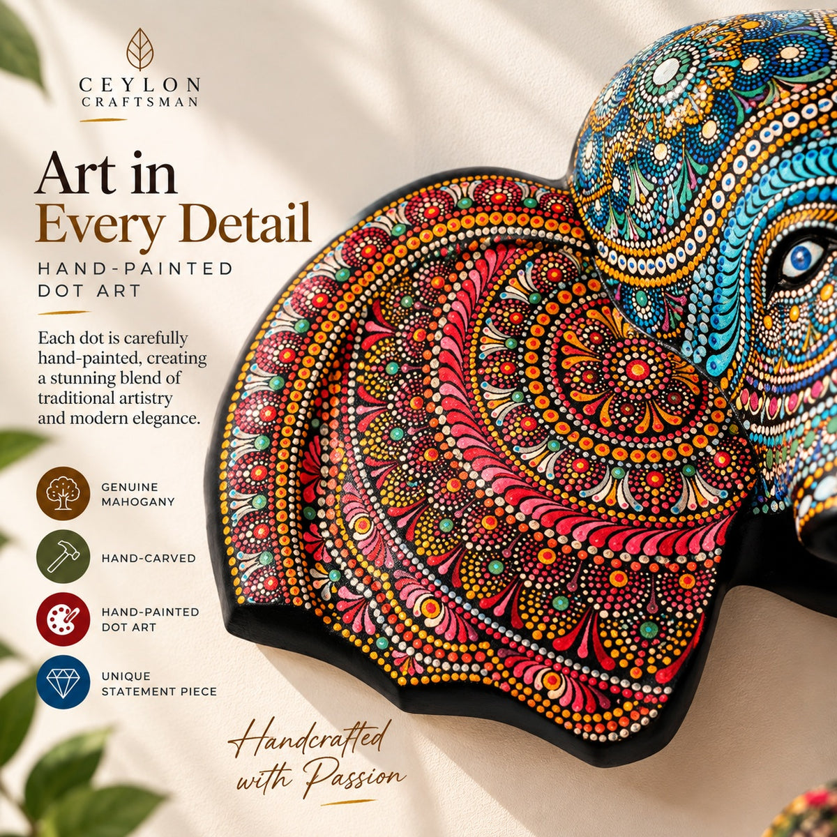 Handmade Mahogany Elephant Head Wall Sculpture